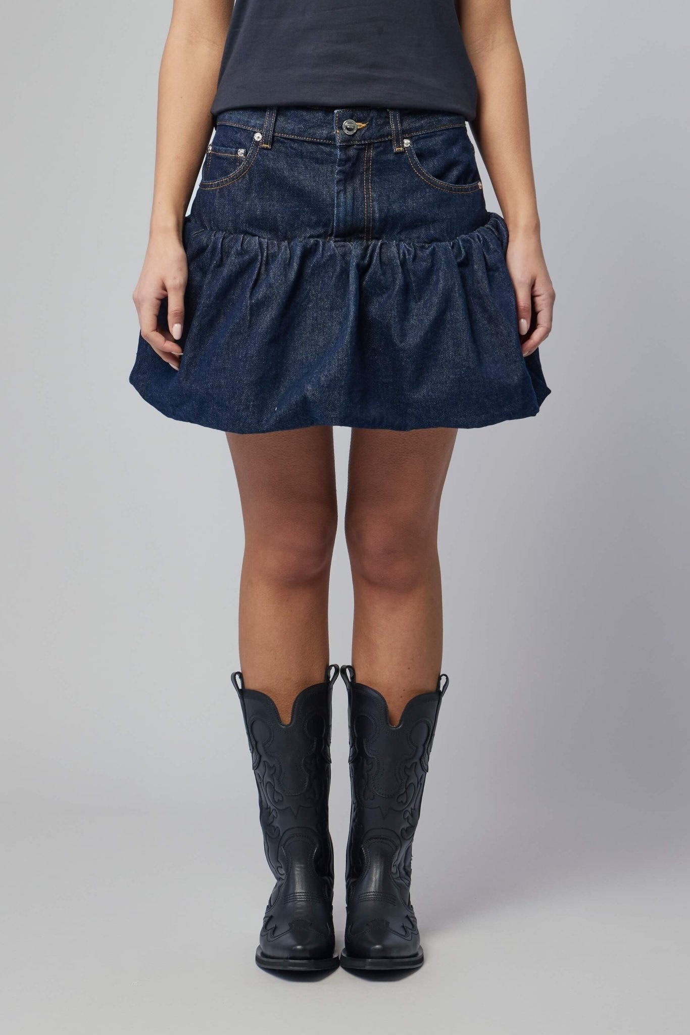 Rinse Denim Bubble Mini Skirt