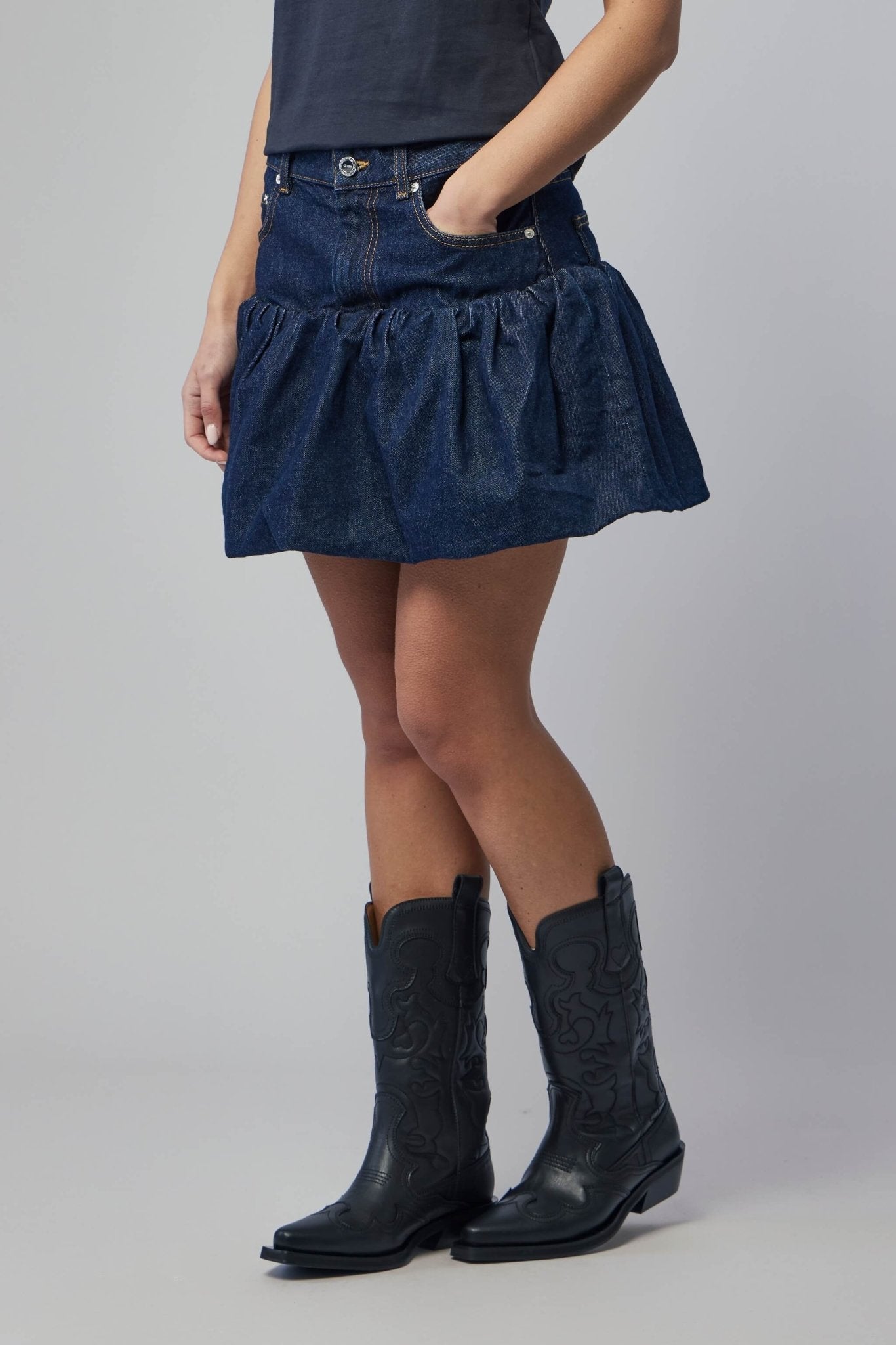 Rinse Denim Bubble Mini Skirt