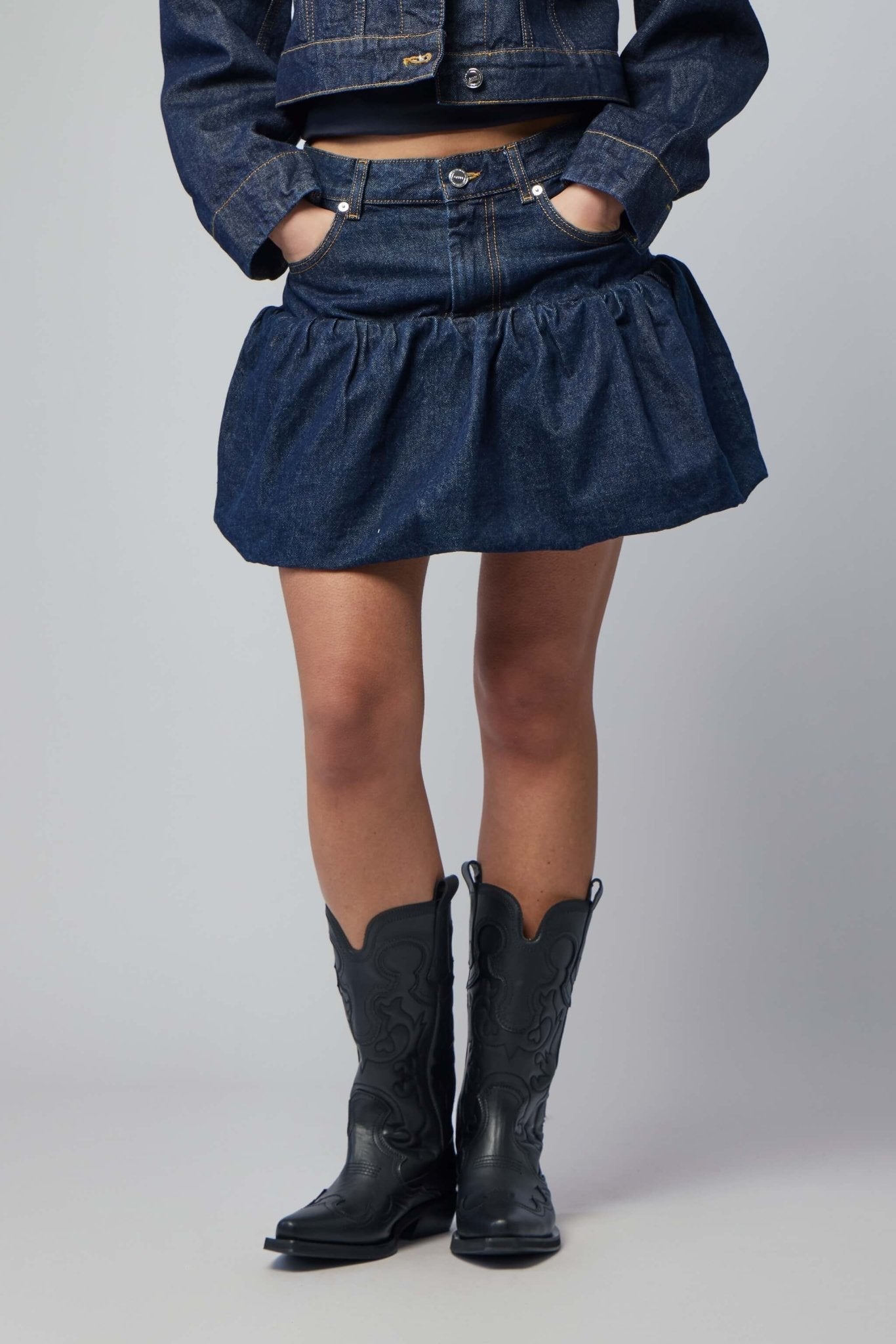 Rinse Denim Bubble Mini Skirt