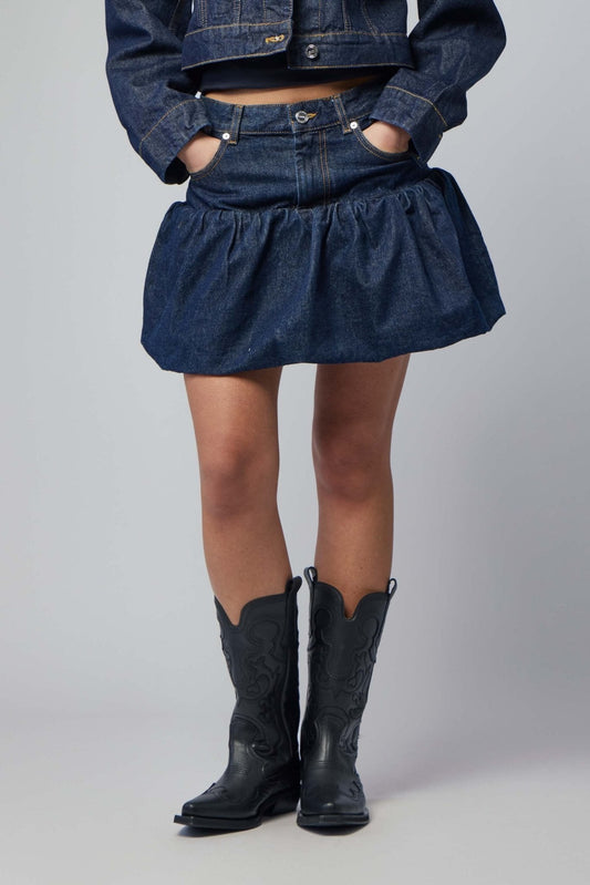Rinse Denim Bubble Mini Skirt