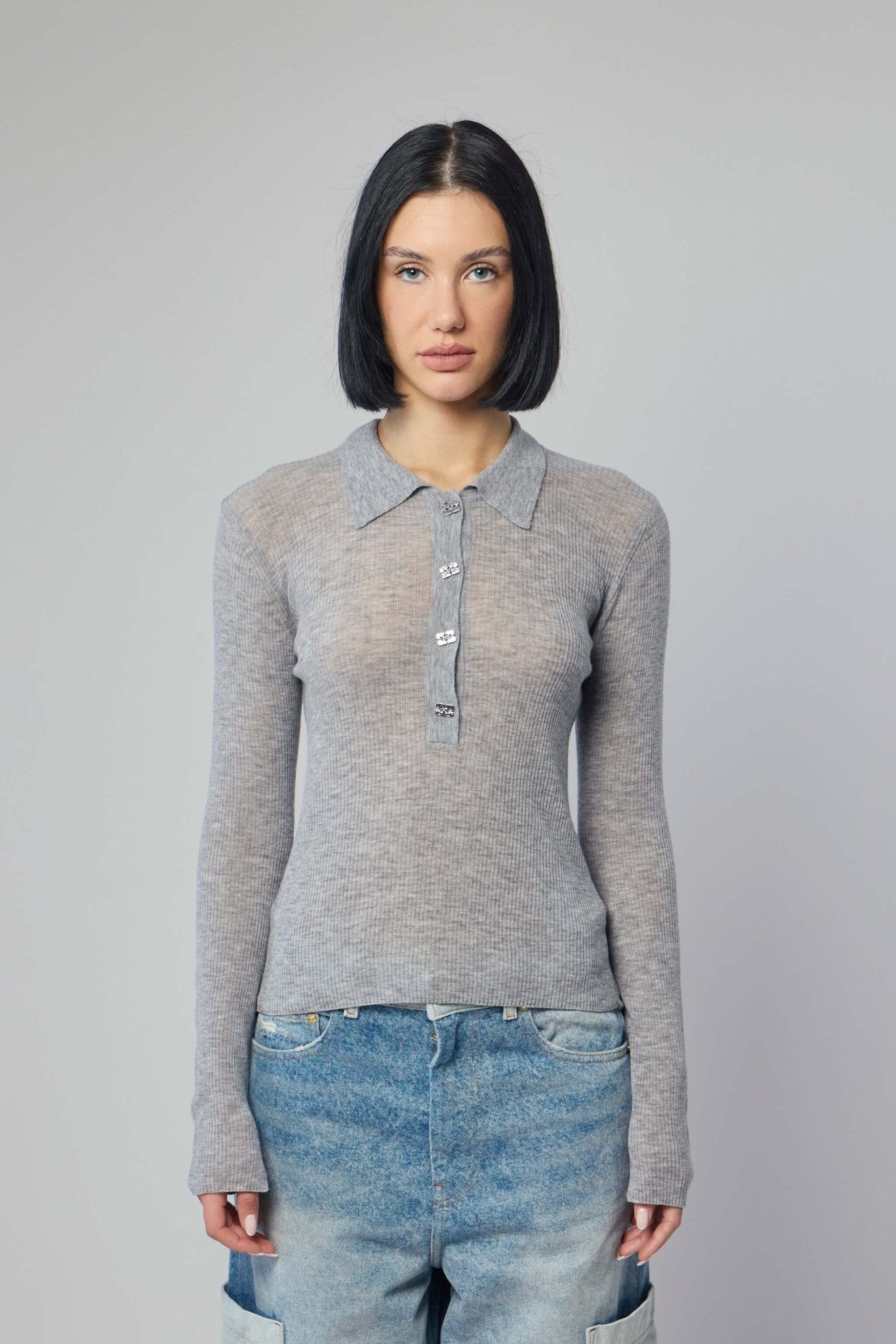 Sheer Wool Ribbed Polo
