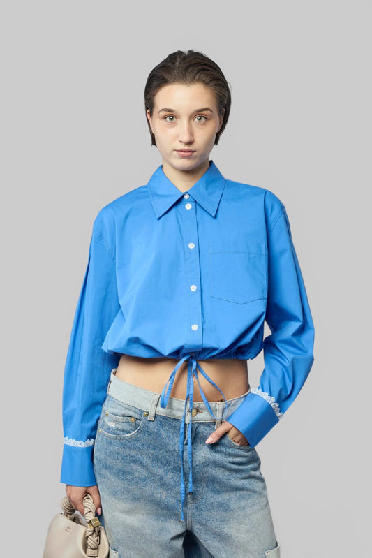 Stretch Cotton Cropped Bowling Shirt