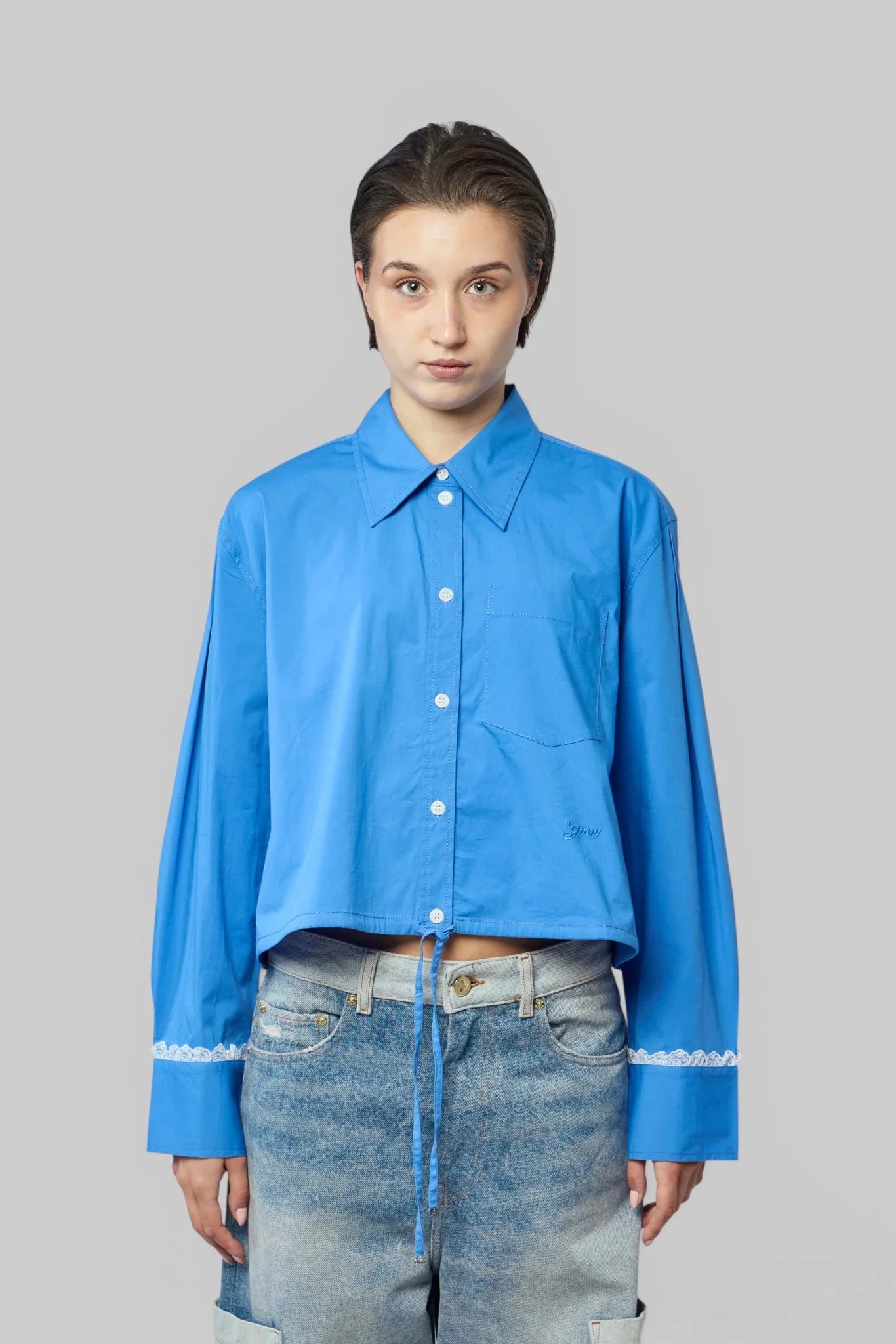 Stretch Cotton Cropped Bowling Shirt