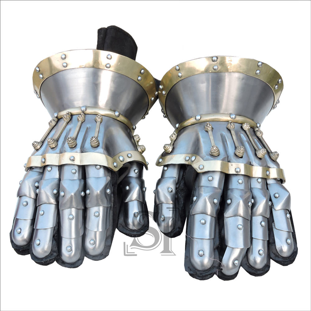 Functional Large Steel Princely Hourglass Gauntlets Leather Gloves
