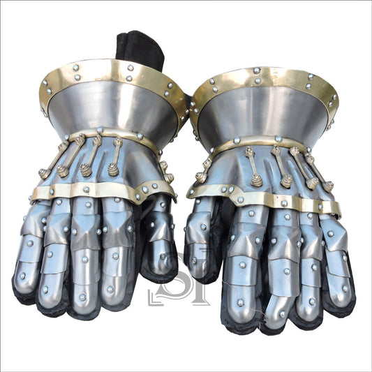 Functional Large Steel Princely Hourglass Gauntlets Leather Gloves