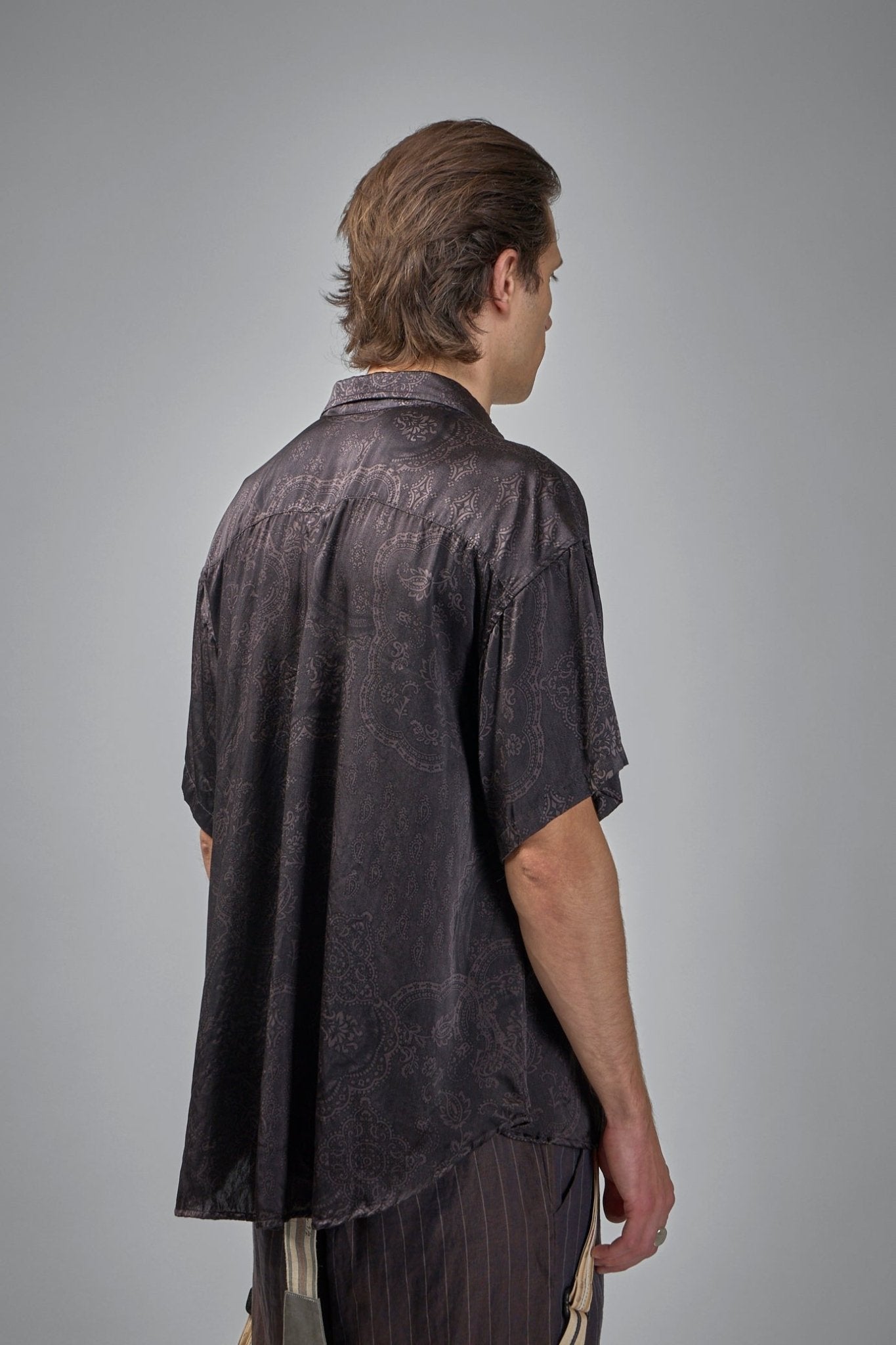 Asymmetric Swing Back Exaggerated Volume Short Sleeve Workshirt Hand Dyed