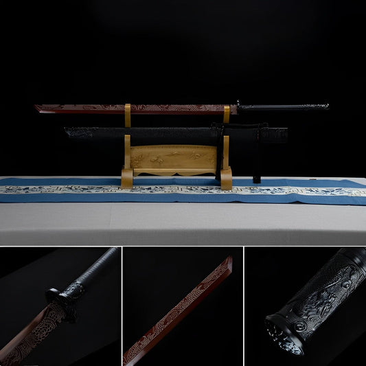 Handmade High Carbon Steel Archaic Blood Dragon Tang Heng Sword