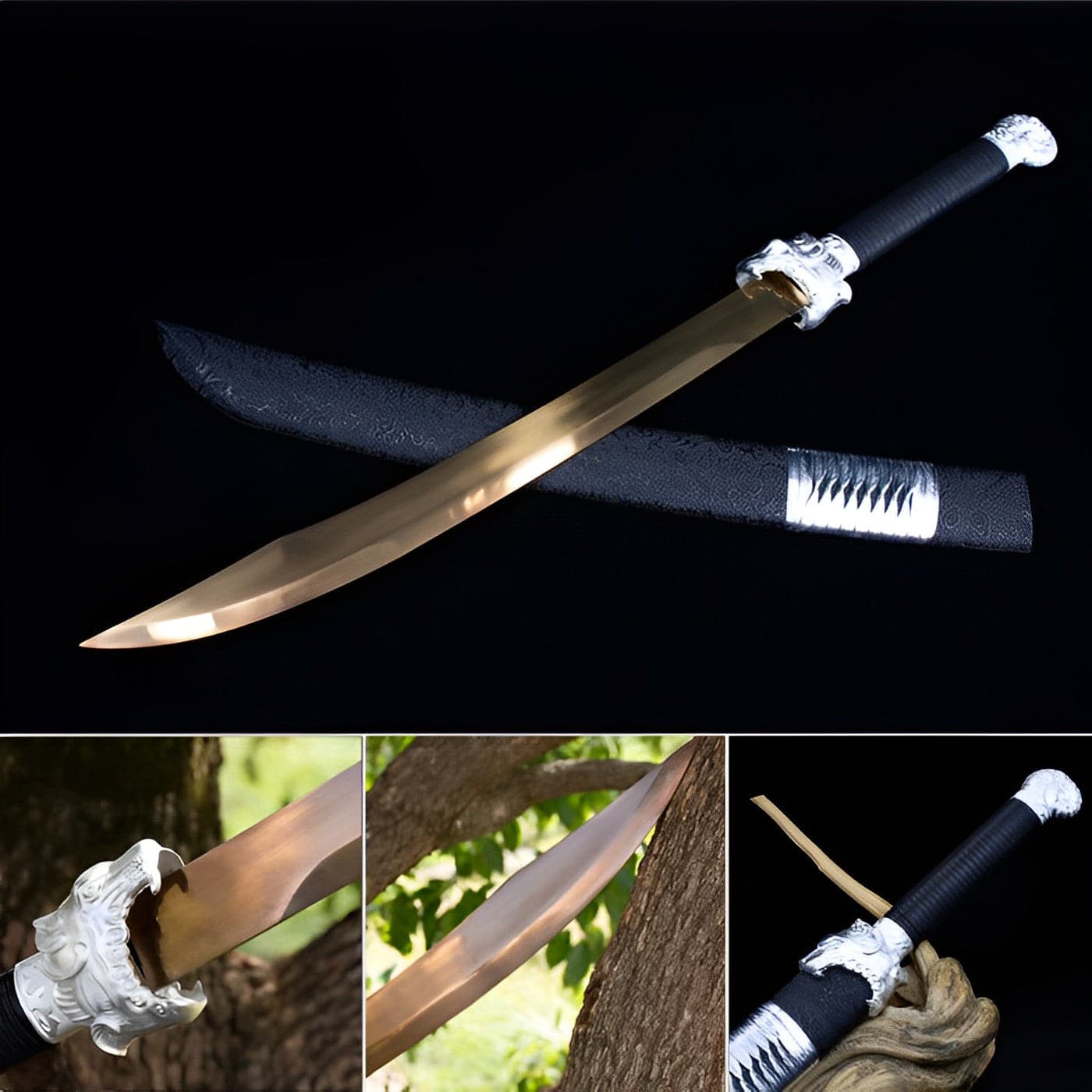 Handmade High Manganese Steel Kim Snow Chinese Knife With Golden Blade