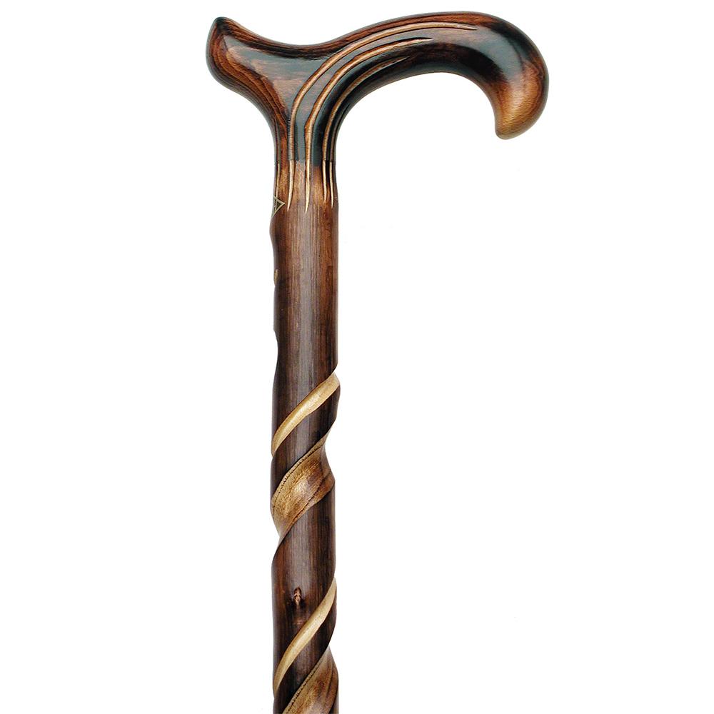 Spiral Handcarved Derby Walking Cane: Elegant Chestnut Wood