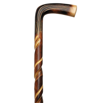 Exquisitely Carved Spiral L Handle Cane: Chestnut Shaft