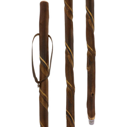 Chestnut-Ebony Carved Spiral Staff: Leather Strap, Combi Tip