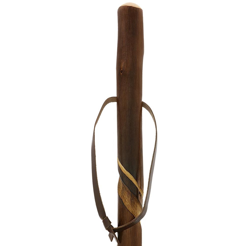 Chestnut-Ebony Carved Spiral Staff: Leather Strap, Combi Tip