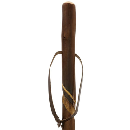 Chestnut-Ebony Carved Spiral Staff: Leather Strap, Combi Tip