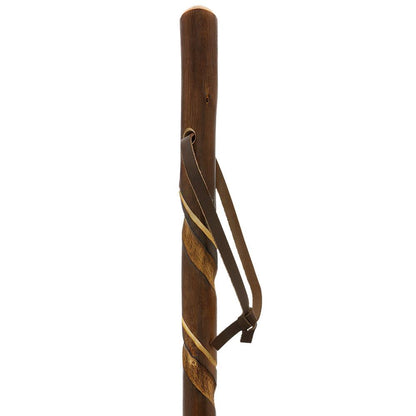 Chestnut-Ebony Carved Spiral Staff: Leather Strap, Combi Tip
