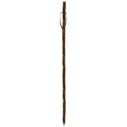 Chestnut-Ebony Carved Spiral Staff: Leather Strap, Combi Tip
