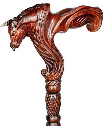 Bull Buffalo Right Hand Ergonomic Handcarved Cane