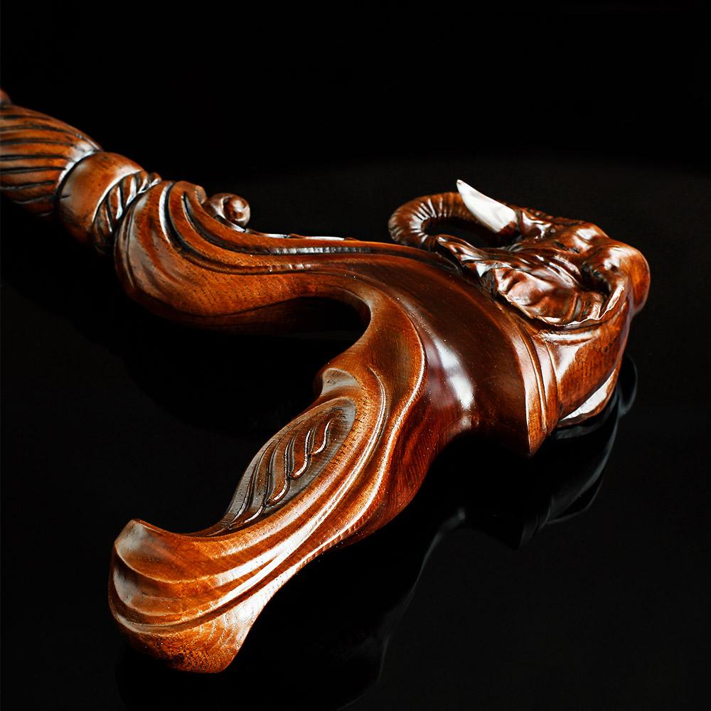 Elephant: Artisan Intricate Handcarved Wood Cane (Right Hand)