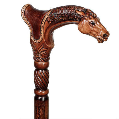 Premium Artisan Horse & Saddle Handcarved Cane
