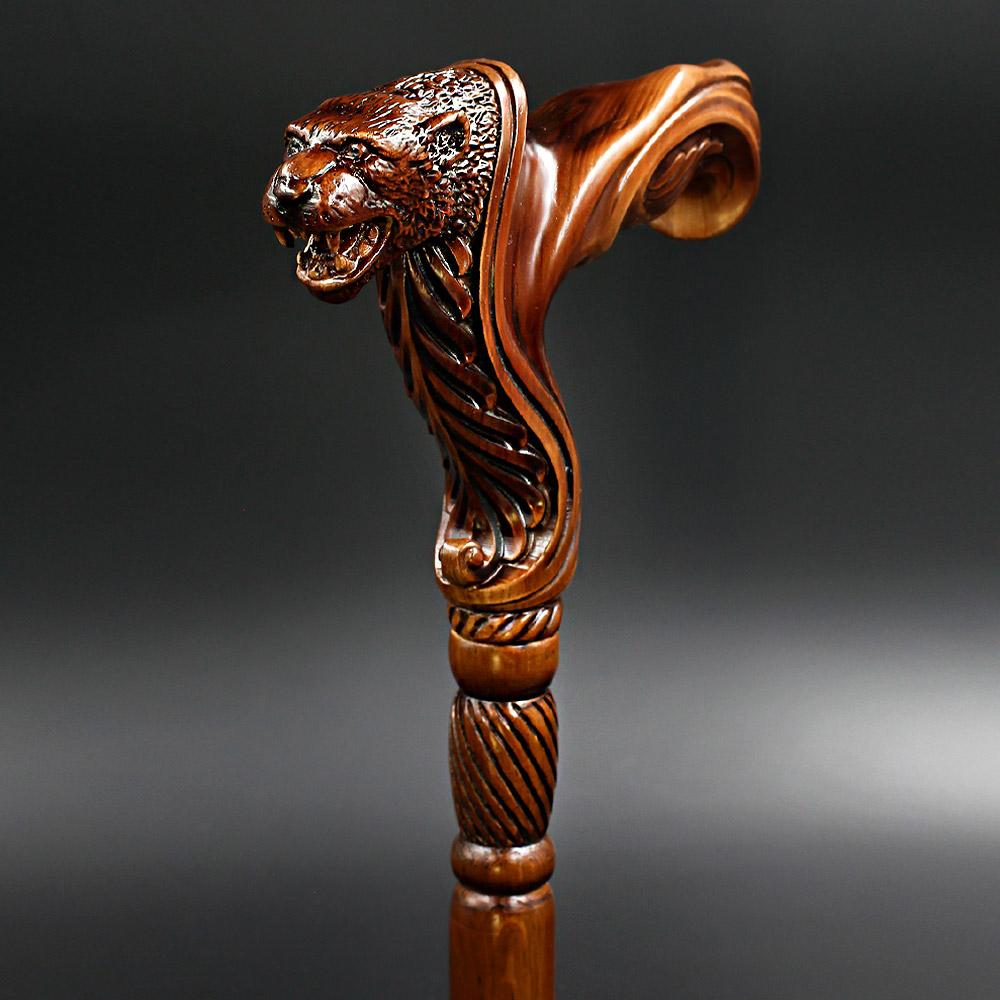 Jaguar: Artisan Intricate Handcarved Wood Cane (Right Hand)