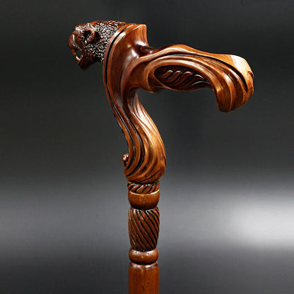 Jaguar: Artisan Intricate Handcarved Wood Cane (Right Hand)
