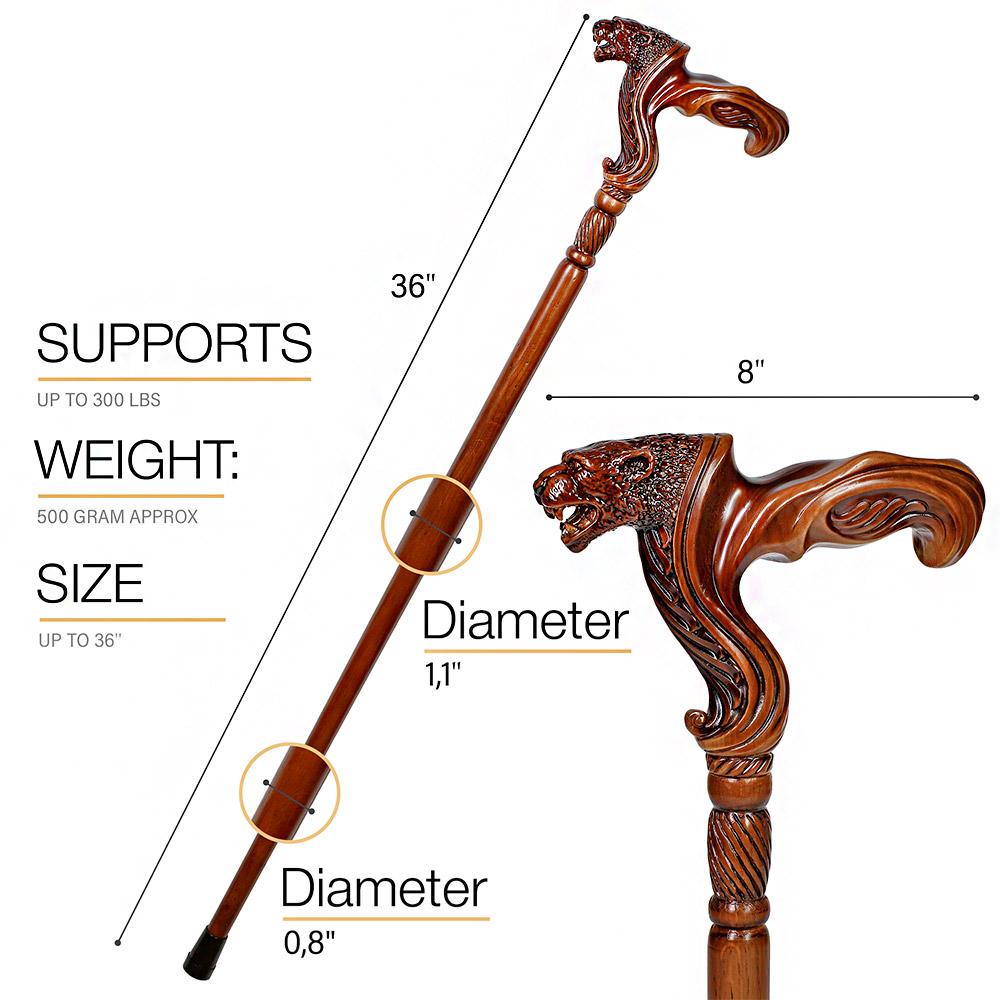 Jaguar: Artisan Intricate Handcarved Wood Cane (Right Hand)
