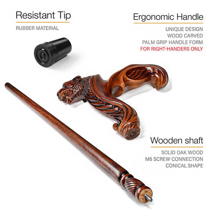 Jaguar: Artisan Intricate Handcarved Wood Cane (Right Hand)