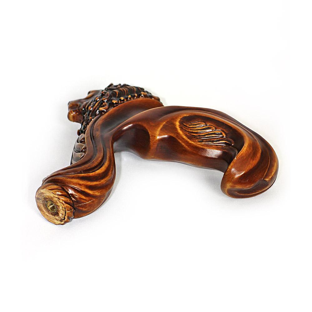 Lion Head: Artisan Intricate Handcarved Wood Cane (Right Hand)