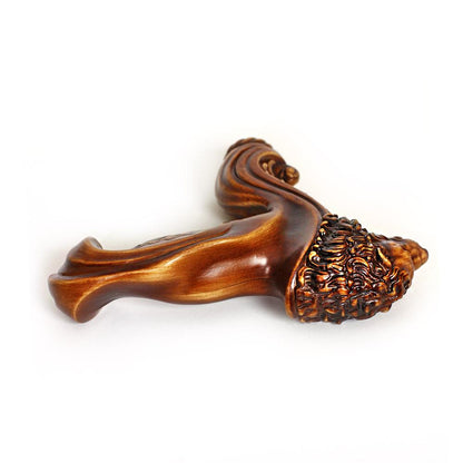 Lion Head: Artisan Intricate Handcarved Wood Cane (Right Hand)