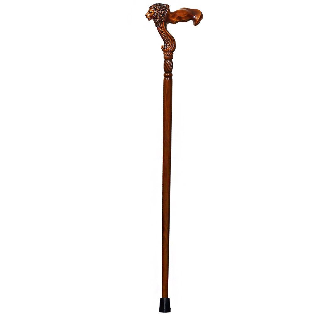 Lion Head: Artisan Intricate Handcarved Wood Cane (Right Hand)