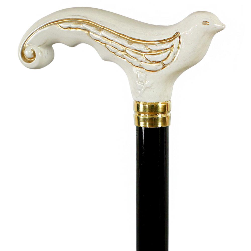 White Swallow Bird: Artisan Intricate Detail Handcarved Cane