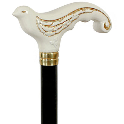 White Swallow Bird: Artisan Intricate Detail Handcarved Cane