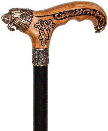 Bronze Direwolf Handcarved Celtic Art Derby Walking Cane