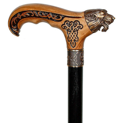 Bronze Direwolf Handcarved Celtic Art Derby Walking Cane