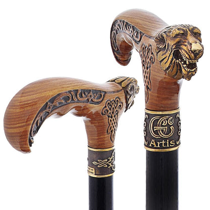 Bronze Direwolf Handcarved Celtic Art Derby Walking Cane