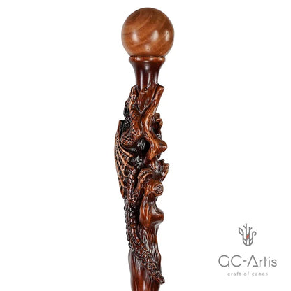 The Dragon Staff - Dark Wood Walking Staff Master-Carved Dragon Walking Staff