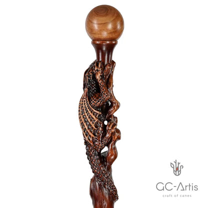 The Dragon Staff - Dark Wood Walking Staff Master-Carved Dragon Walking Staff