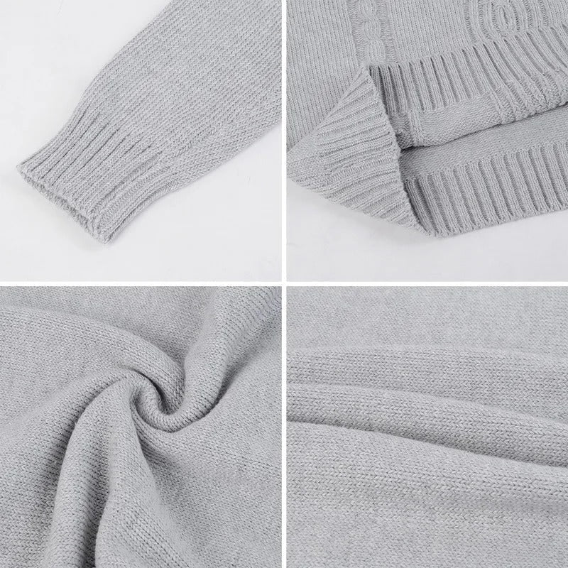 Men's Turtleneck Warm Pullover Knitted Sweater (Light Grey)