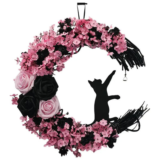 Cat Moon Wreath Halloween Decor