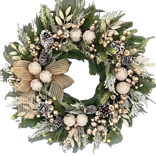 Christmas Wreath with Pine Cones and White Berries