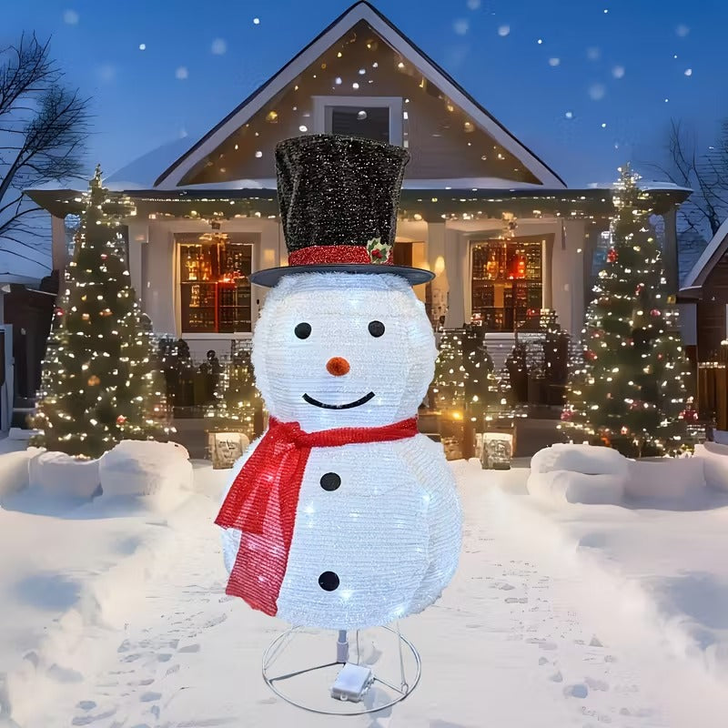 Lighted Christmas Snowman Decoration with Hat and Scarf