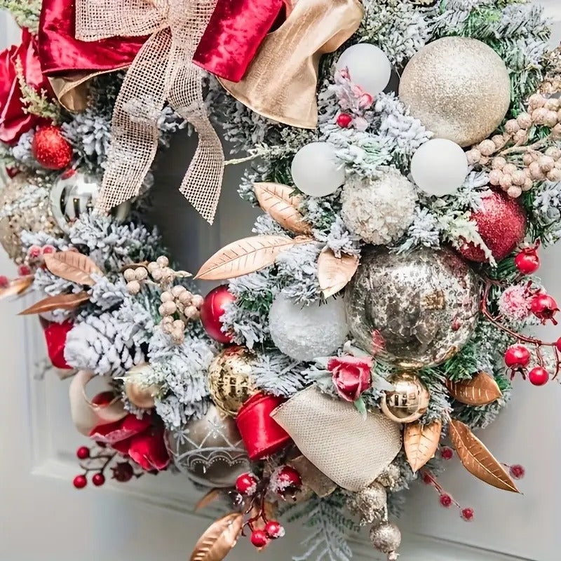 Red and Gold Christmas Wreath with Glittering Bow