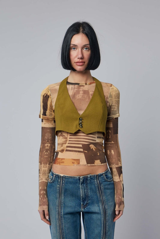 Backless Tailoring Gilet with Belt Detail