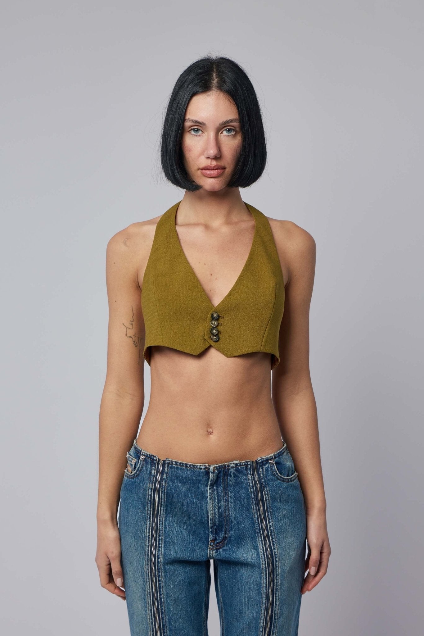 Backless Tailoring Gilet with Belt Detail