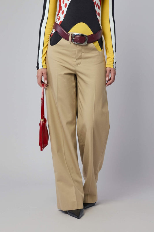 Chino Trousers With Open Front Curves And Belt