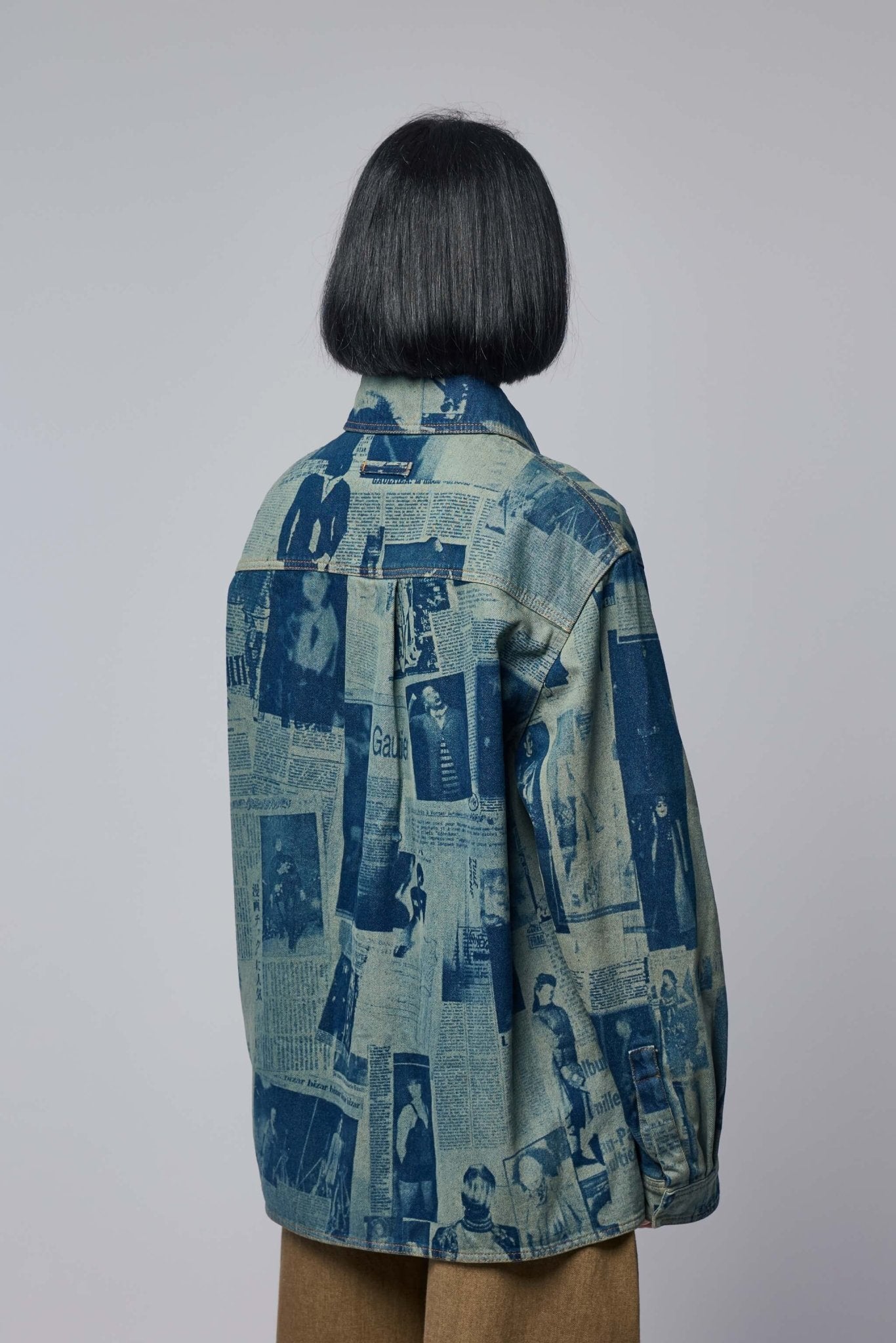 Denim Shirt with Newspaper Print
