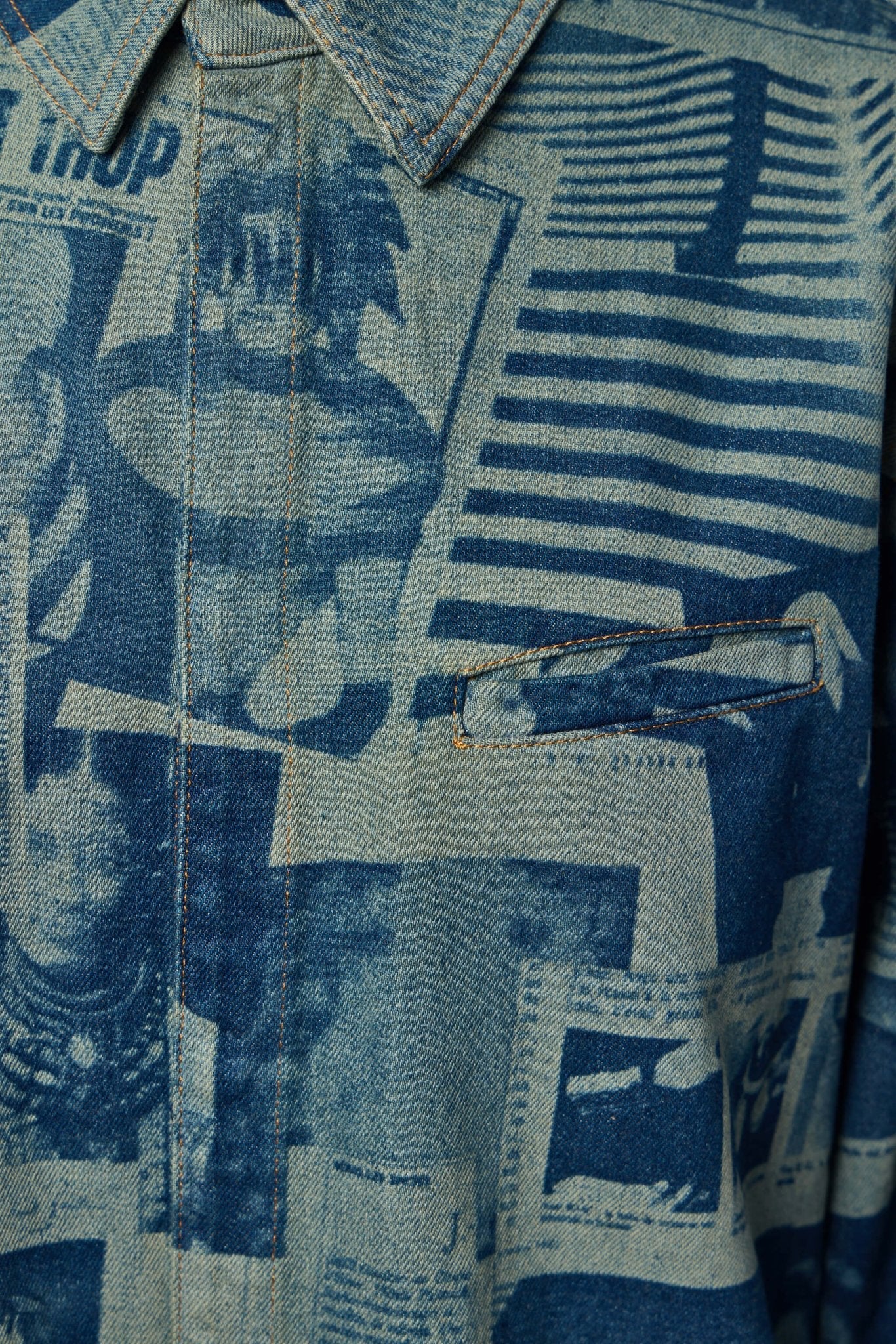 Denim Shirt with Newspaper Print