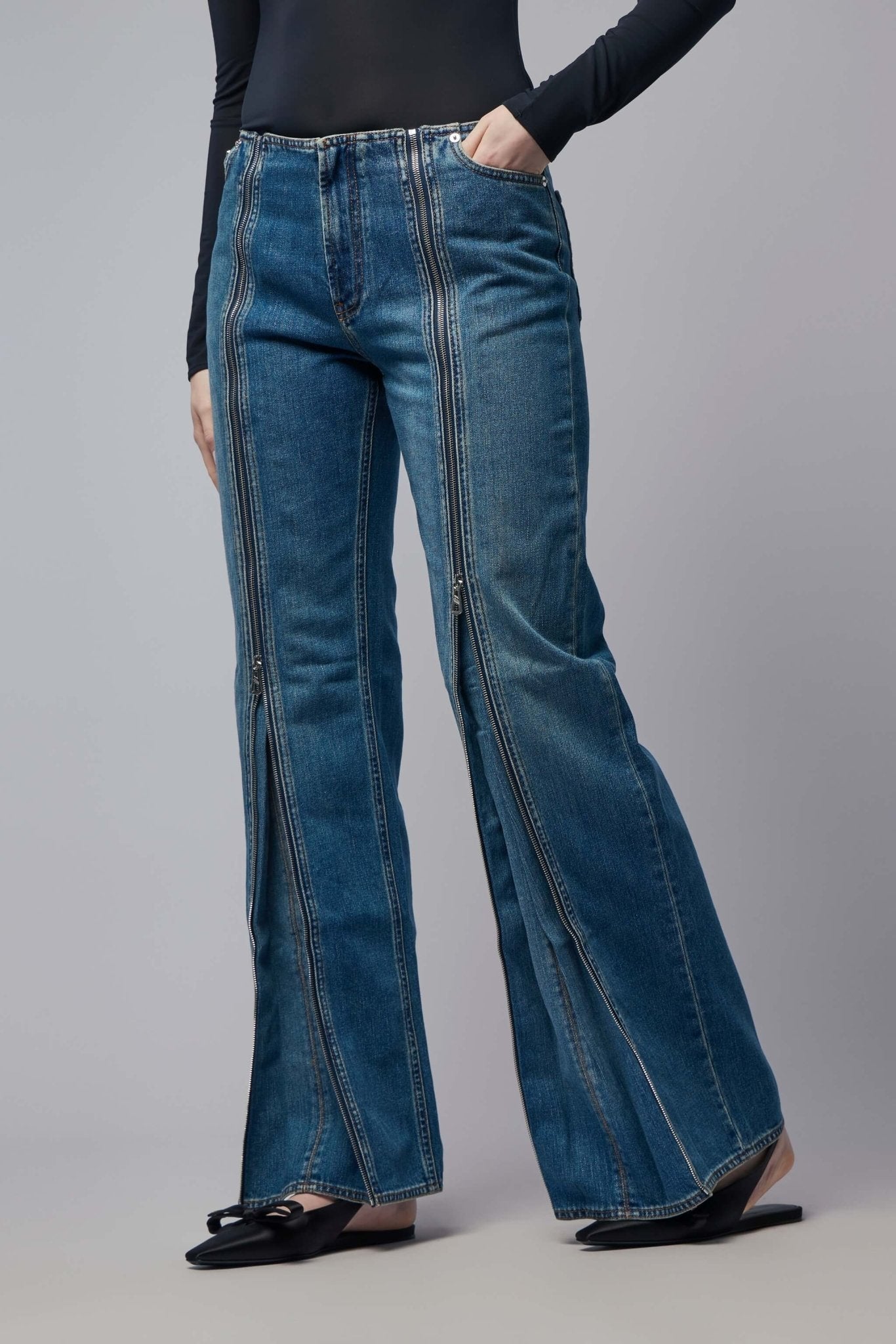 Front Zipped Denim Trouser