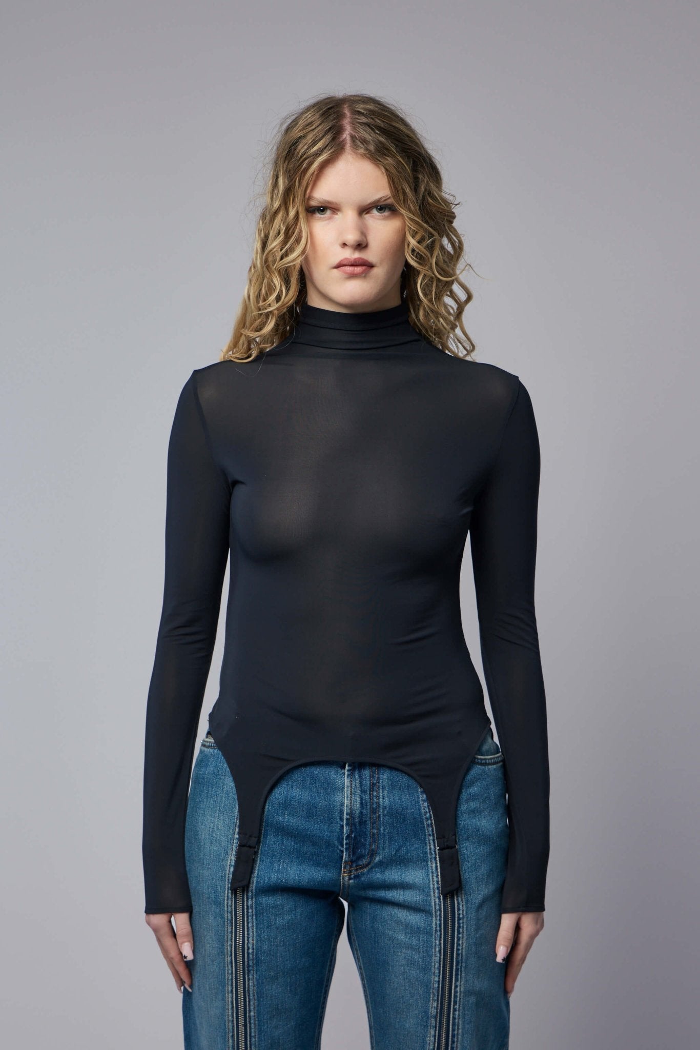 Garter Long Sleeve High Neck Top