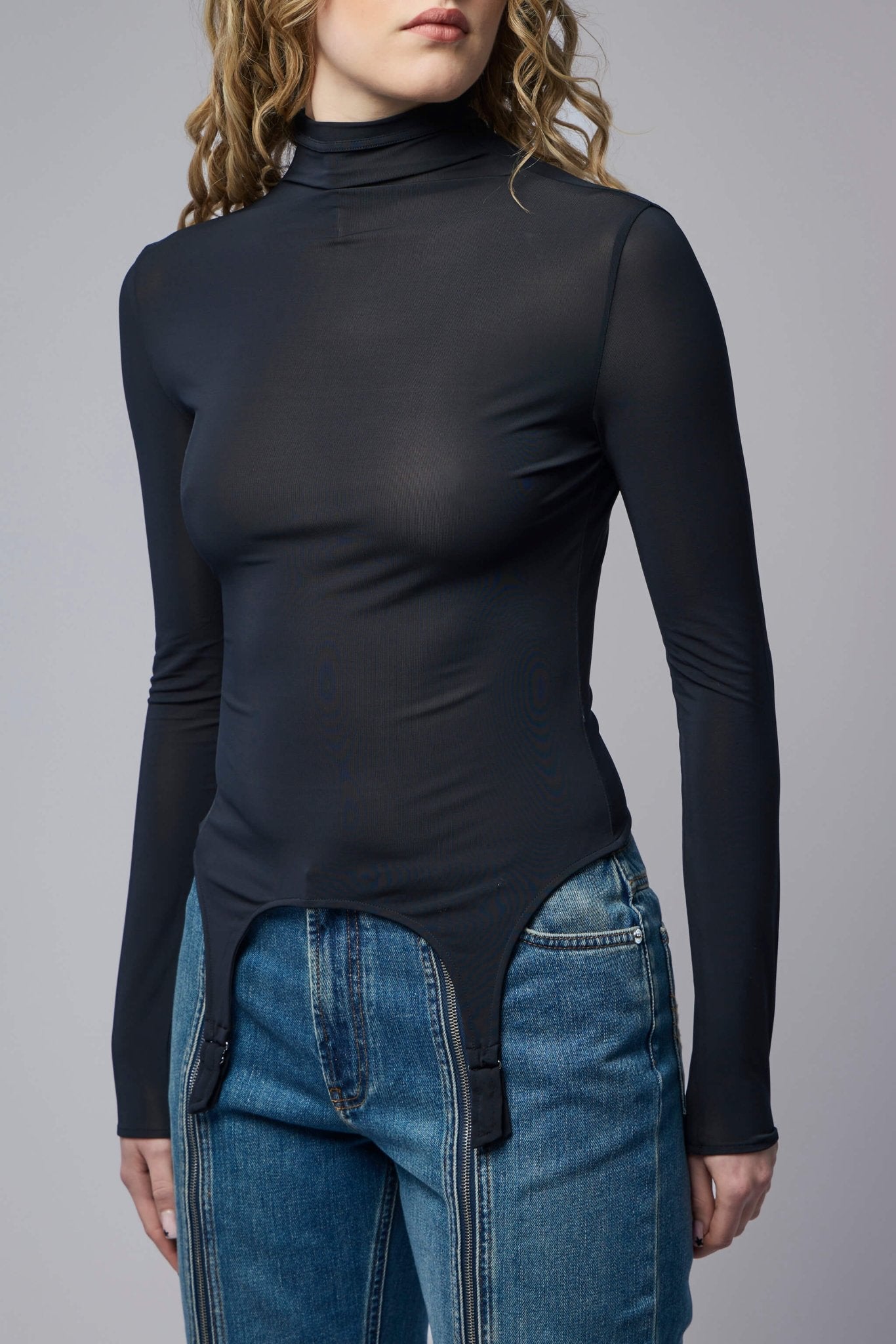 Garter Long Sleeve High Neck Top