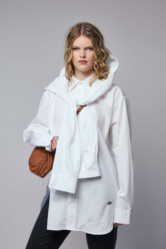 Oversize Shirt with Hood Sleeve Scarf Detail